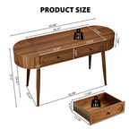 YOCWO Modern Home Office Desk with  2 Drawers and 2 Fflip-top Storage, Oval Computer PC Desk Table, Vanity Desk with Fluted Curved Table Edge, Walnut