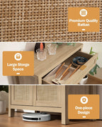 Nopurs Rattan Sideboard Buffet Cabinet Set of 2,Boho Storage Cabinet Buffet Table with Doors and Drawer,Coffee Bar Cabinet for Kitchen Entryway Living Dining Room,Light Oak