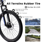 Mountain Bike 24 Inch Wheels, 21-Speed Full Suspension Mens Womens Trail Commuter City Mountain Bike, High Carbon Steel Frame Disc Brakes Grip Shifter Front Fork Rear Shock Absorber Bicycles