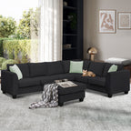 Harper & Bright Designs Modular Sectional Sofa with Ottoman Couch L Shape Corner Sofa Sets 7 Seats Fabric Couch for Living Room, Black, 112 * 87 inch