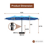 Mondawe 15ft Patio Umbrella Rectangular Outdoor Market Umbrella with Base and LED Lights Beige