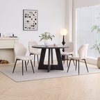 5 Piece 47'' Round Dining Table Chairs Set for 4, Farmhouse Gray Kitchen Table with 4 Boucle Mid Century Modern Dinning Room Chairs, Wood Dinner Table &Upholstered Chair Set of 4, Beige