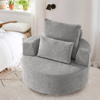 Fumahaus Upholstered Swivel Accent Chair, Oversized Comfy Round Sofa Chair with Two Pillows, Leisure Sofa Chair for Living Room Bedroom, Beige