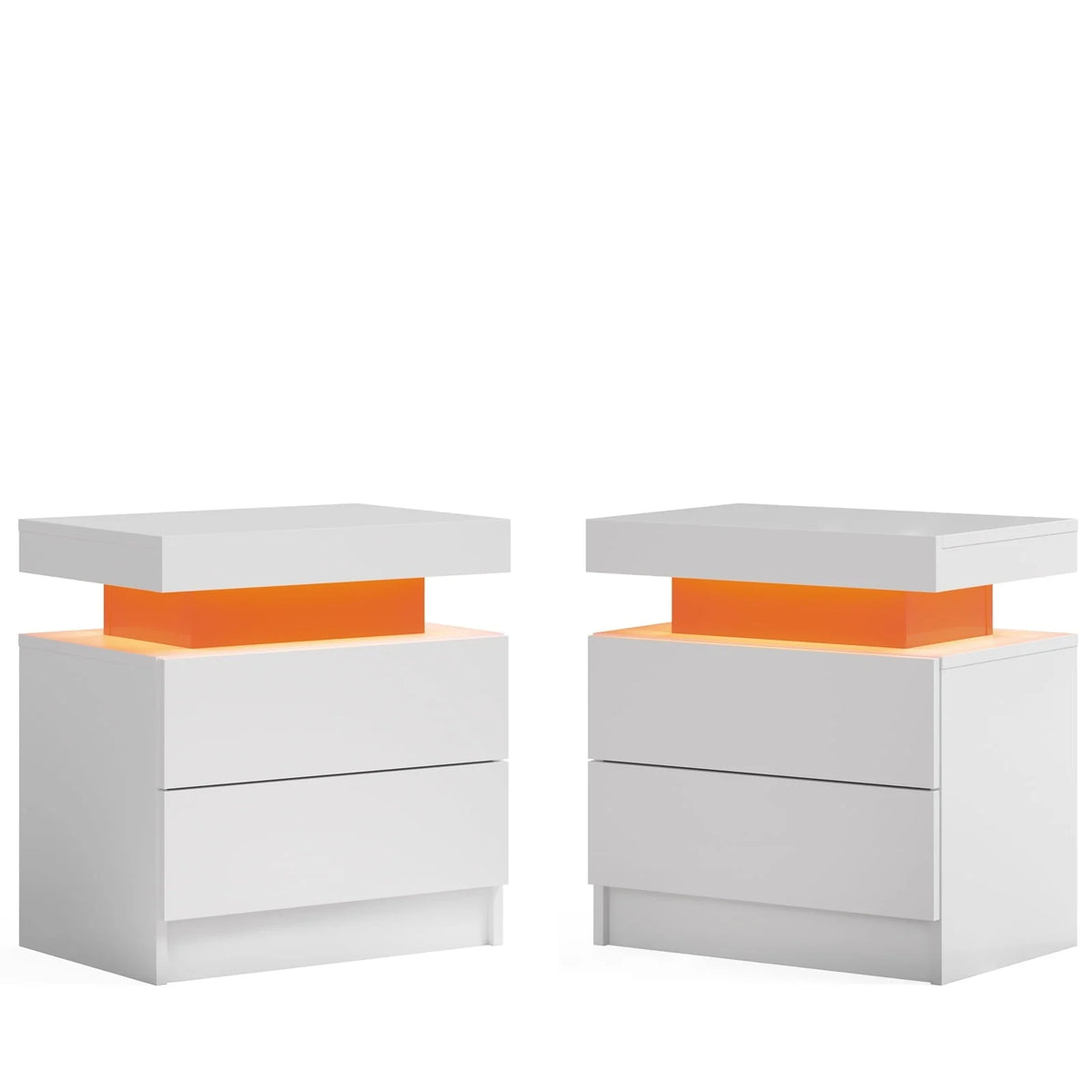 LED Nightstand Set of 2, Modern Bedside Table with 2 Drawers Storage Space, Adjustable Colors LED Light, Black