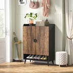 Tribesigns Shoe Cabinet with Doors, 7-Tier Shoe Storage Cabinet with Adjustable Shelves, Wood Grain Shoes Rack Shoe Organizer