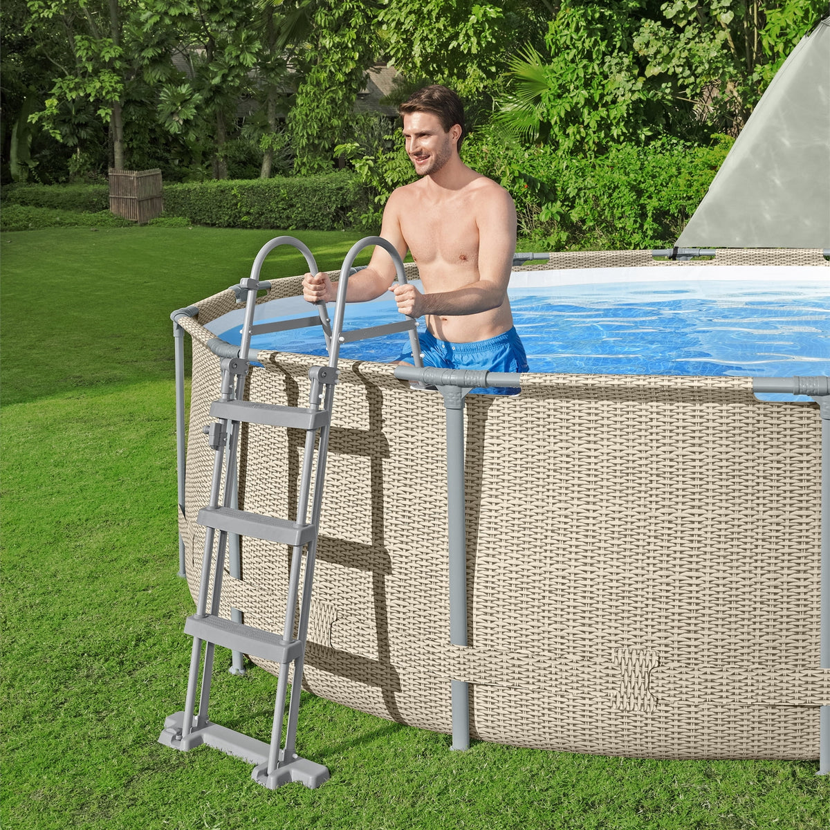 Bestway Power Steel 14' x 42" Round Above Ground Outdoor Swimming Pool Set