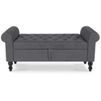 Storage Bench with Upholstered Rolled Arm Ottoman Bench Couch w/ Solid Wood Legs for Bedroom End of Bed,and Living room,Gray