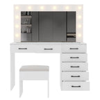 Ktaxon Large Makeup Vanity, Vanity Table Set w/ Visible Glass Top w/ Charging Station, White