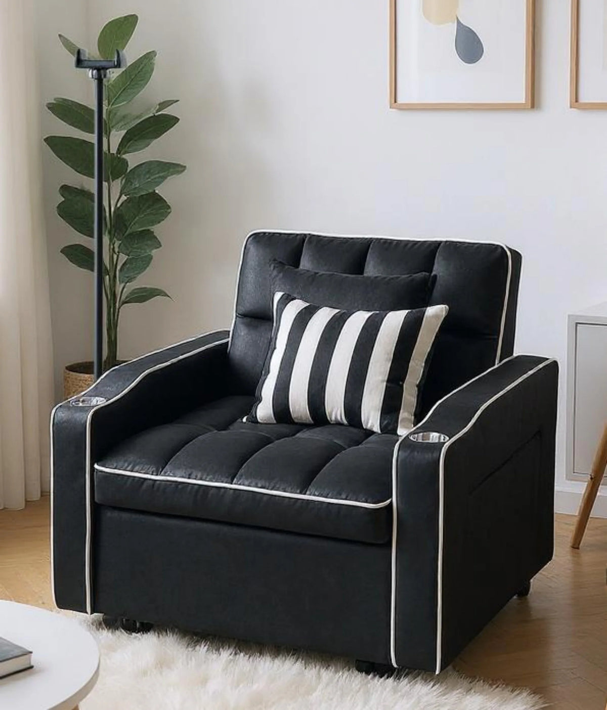 Gewnee 55'' Modern Convertible Velvet Sofa Bed with Pull-Out Twin Bed, Adjustable Backrest for Living Room, Office (Dark Gray)