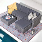 Patiorama 5-Piece Patio Furniture Set, Outdoor Sectional Conversation Set, All-Weather Grey PE Wicker with Light Grey Cushions, Backyard Porch Garden
