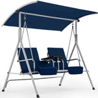 HOMREST Patio Swing with Adjustable Canopy��Heavy Duty 650 LBS Outdoor Swing with Pivot Storage Table & 4 Cup Holders & Cushions for Yard, Lawn, Backyard, Navy Blue