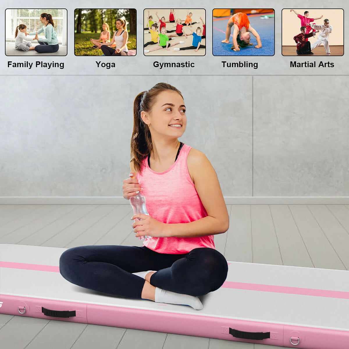 Goplus 10FT Air Track Inflatable Gymnastics Tumbling Mat w/ Pump Pink
