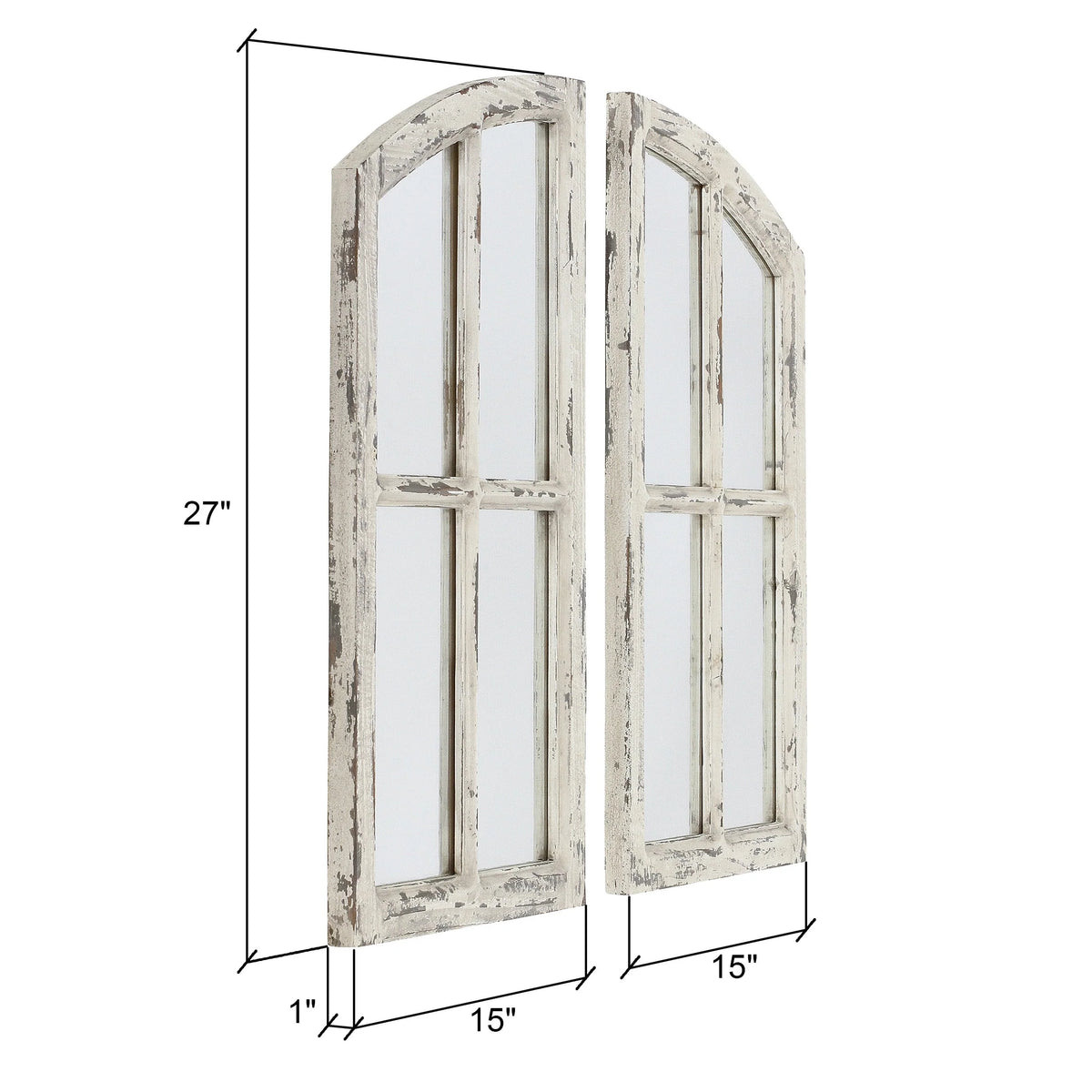 Jolene Arch Window Pane Mirrors Off-White 27" x 15" (Set of 2) by Aspire