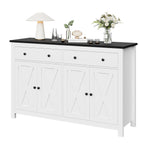 Homfa 55.1'' W Farmhouse Storage Cabinet, 4-Doors 2-Drawers Wood Sideboard with Adjustable Shelves for Kitchen Dining Room, White
