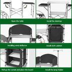 Camping Kitchen Station Aluminum Outdoor Cook Table Camping Table Black