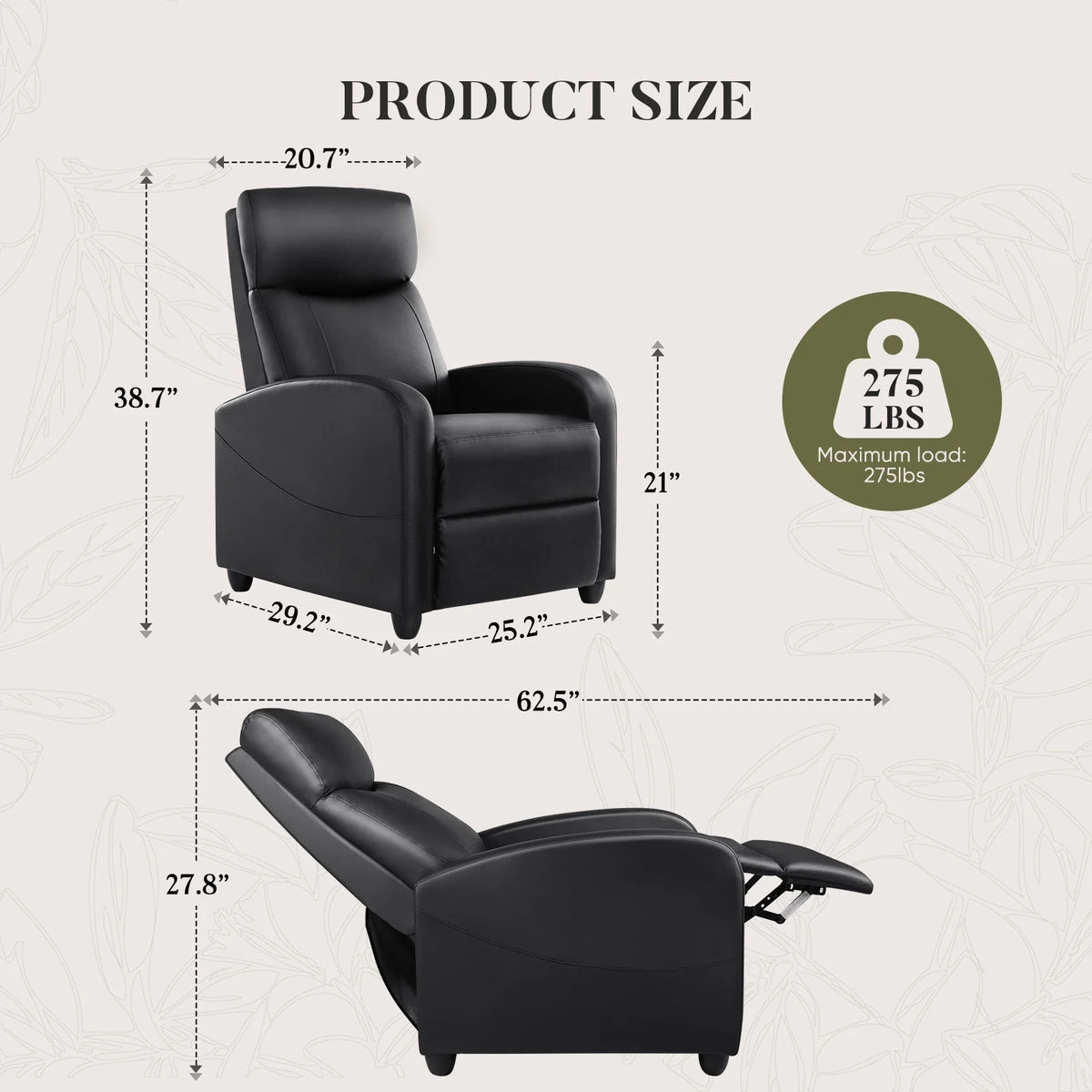 CONCETTA Massage Recline Chair with Padded Seat and Massage Backrest, Black