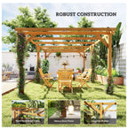 20x10ft Wood Pergola, Outdoor Gazebo Grape Trellis - Dark Brown