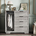 Ataucjin Wood Armoire Wardrobe Closet with 4 Drawers and Door, 43.3" H Bedroom Wardrobe Cabinet with Hanging Rod, Clothing Storage Cabinets, 4 Drawers Dresser with Storage Closet