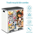 LAZY BUDDY Dual Garbage Can, Stainless Steel 16 Gallon Step Kitchen Trash Can with Soft-Close Lid, Double Compartment Garbage Recycling Bin