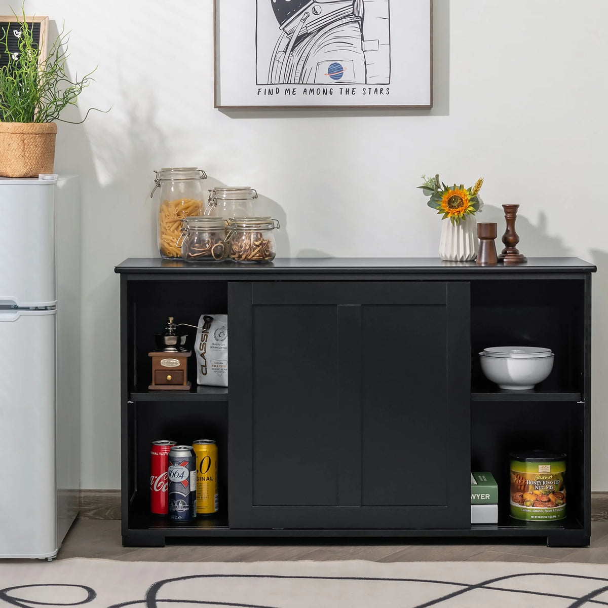 Costway Kitchen Storage Cabinet Sideboard Buffet Cupboard Wood Sliding Door Pantry White
