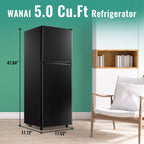 WANAI 5.0 Cu.ft Mini Refrigerator with Freezer 7 Settings Temp Adjustable Large Compact Fridge Silver