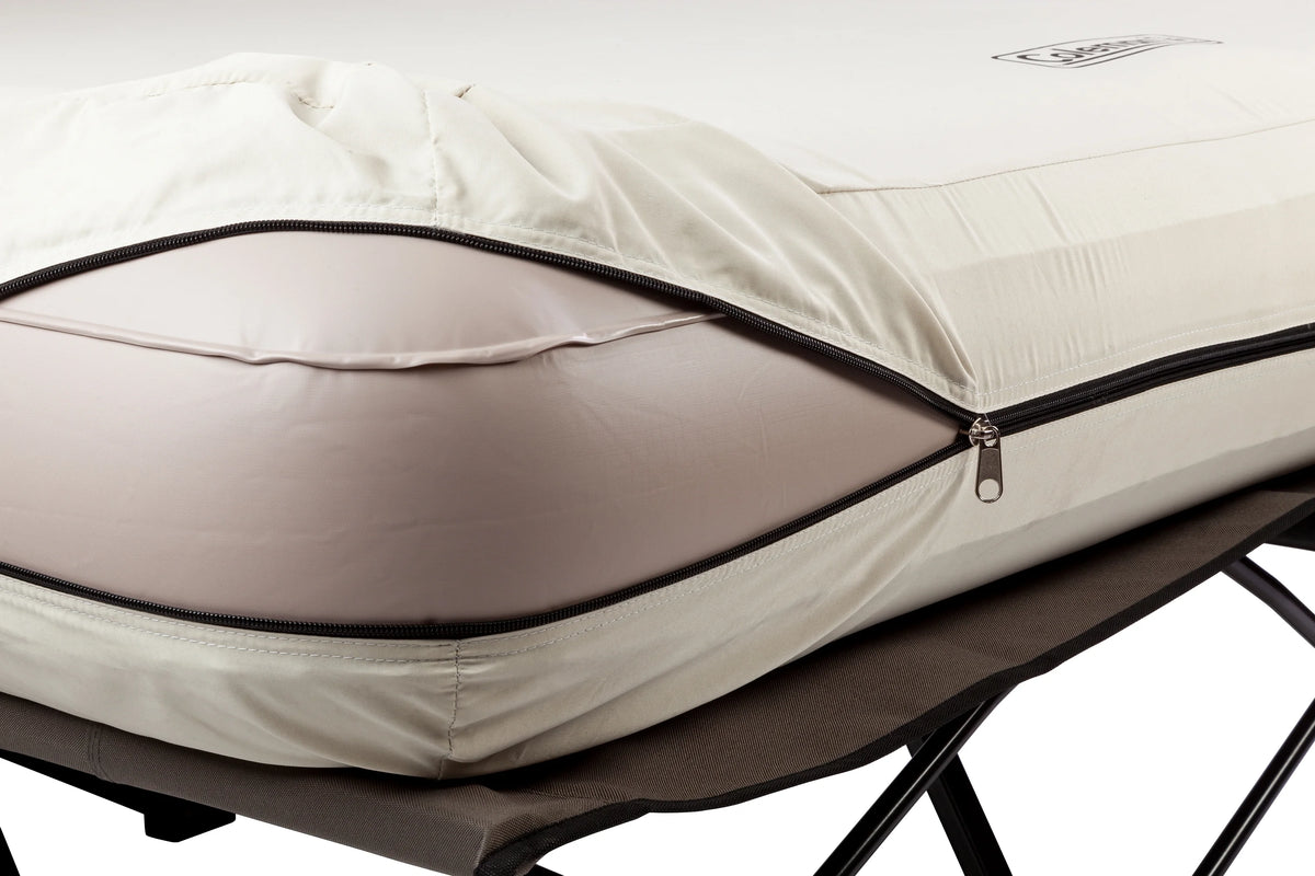 Coleman Cot and Thick Queen Air Mattress Combo Side Tables, Pump Included