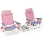 Costway 2-Pack Folding Backpack Beach Chair Table Set 5-Position Outdoor Reclining Chair Pink
