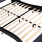 OYang King Size Platform Bed Frame wth LED Light And USB Charging Ports Headboard, Wave-Like Curve Backrest Vibration Massage Upholstered Faux Leather Bed for Home