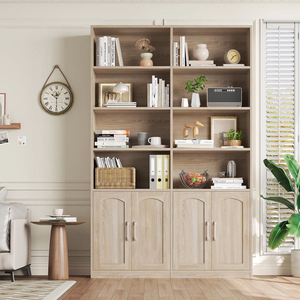 Homfa 73�� Tall Bookcases with Doors, 8 Cubes 6-Tier Double Row Bookshelf, White Bookcase for Living Room Home Office