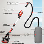 POVANLI 780W Electric Drywall Sander with Vacuum Dust Collection, 6.5A Motor Dustless Floor Sander with Variable Speed 900-1800RPM, LED Light, Extendable & Foldable Handle Yellow+Black