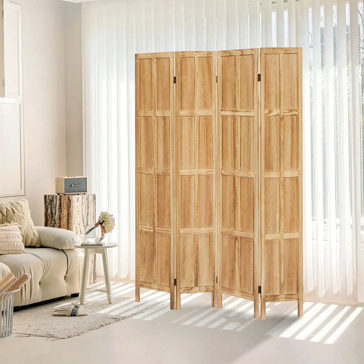 Aletheiawu 4 Panel Room Divider Wall and Folding Privacy Screens��No Installation Required��White