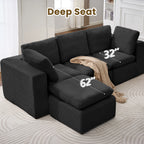 Cloud Sectional Couches for Living Room, Modular L-Shaped Sofa with Ottoman, Corduroy Sleeper Sofa Bed, No Assembly Compression Memory Foam Couch,White