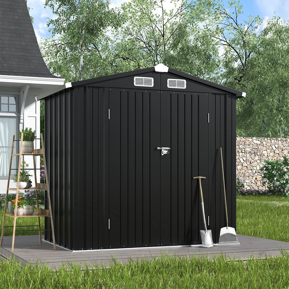 Clouddwell 6 ft. x 4 ft. Outdoor Storage Shed, Metal Garden Shed with Lockable Doors & Sloped Roof for Backyard, Patio, Poolside