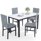 5 Piece Dining Room Table Set, Modern Dining Table Sets with Gray Velvet Upholstered Chairs for 4, Faux Marble Pattern Rectangle Kitchen Table Set for Bar Living Room Breakfast Nook Small Space