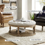 36'' Wide Blue Round Large Ottoman Tufted Coffee Table with Storage Wood Legs Home Living Room