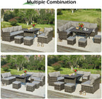 AECOJOY 7 Piece Patio Furniture Set PE Rattan Outdoor Dining Set Sectional Sofa Couch with Table Patio Conversation Set in Gray