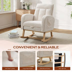 FFH Rocking Chair Nursery, Tufted Accent Rocker Chair, Upholstered Armchair with Adjustable Footrest, Side Pocket, High Backrest, Padded Seat, Polyester Blend (Retro, Dark Gray)