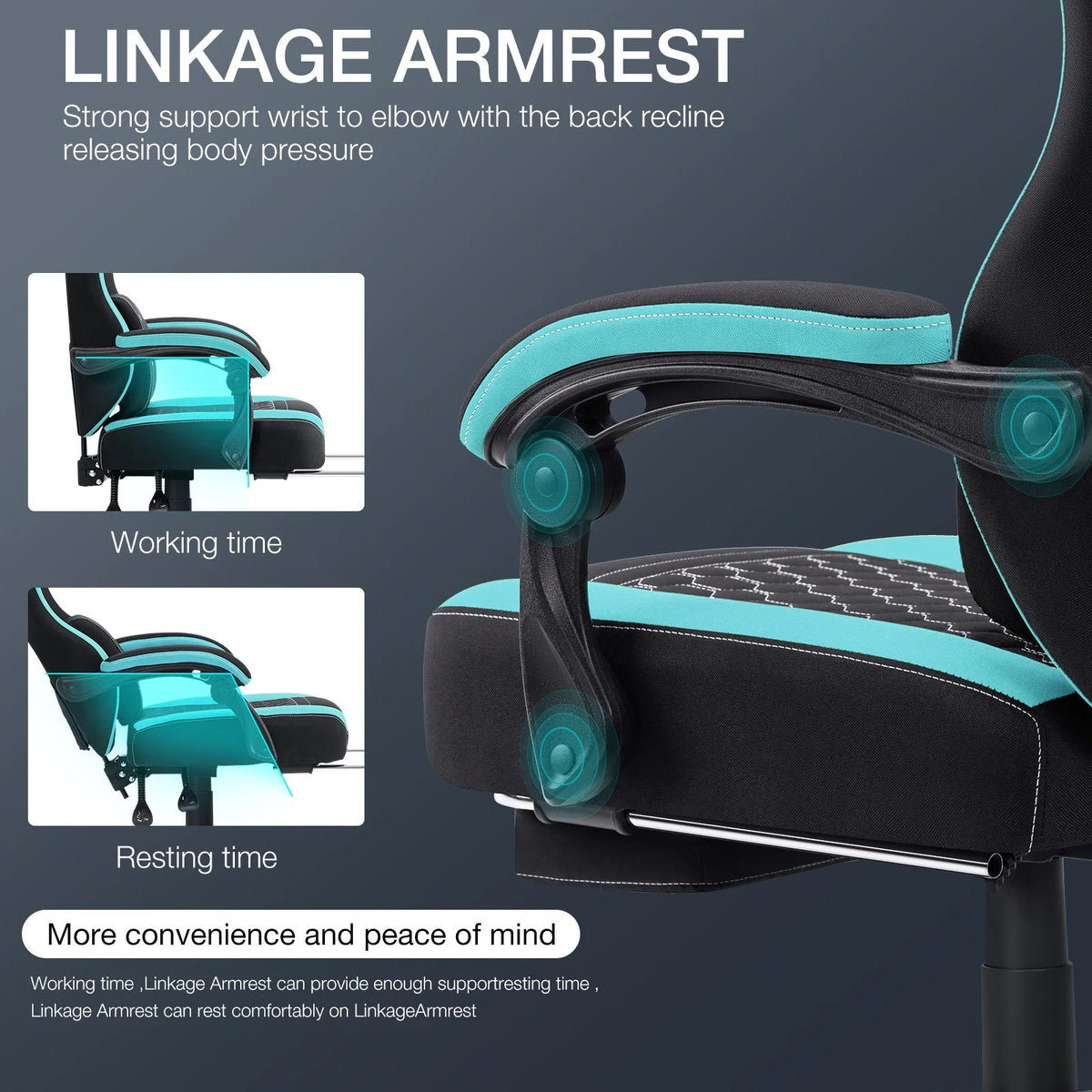 Hoffree Gaming Chair with Massage Fabric Office Chair with footrest for Adults, Ergonomic Gamer Chair with Headrest and Lumbar Support for Office Gaming, 440 LBS