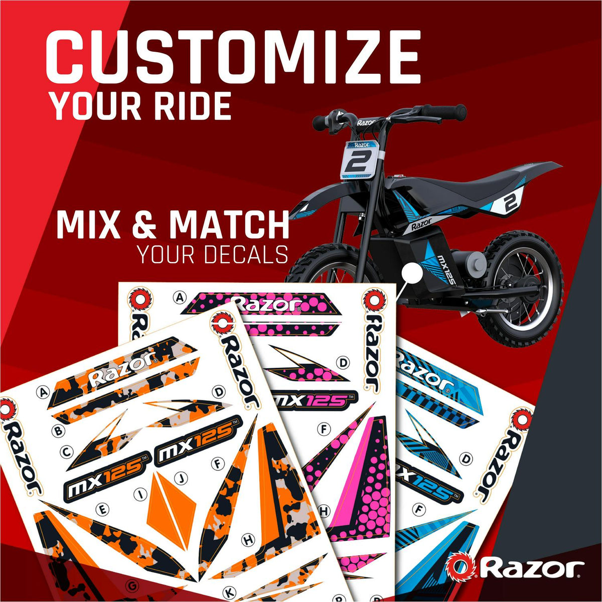 Razor Dirt Rocket MX125 Electric-Powered Dirt Bike - Black with Decal Included. for Child 5+