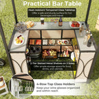 Spaco 3-Piece Patio Bar Set with A Heat-Resistant Tempered Glass Top, Grill Gazebo & 2 Bar Stools with Tempered Glass Bar Table, Bar Set for Outdoor, Brown