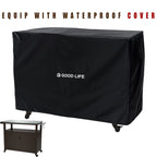 Outdoor Prep Table Grill Station, Solid Wood Movable Dining Cart Table, Dark Brown