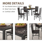 5 Piece Dining Room Table Set, Modern Dining Table Sets with Gray Velvet Upholstered Chairs for 4, Faux Marble Pattern Rectangle Kitchen Table Set for Bar Living Room Breakfast Nook Small Space
