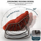 Outdoor Papasan Rocking Chair, Patio Oversized Wicker Egg Rocking Chair, Indoor & Outdoor Comfy Rocker Chair with Thick Cushion, Modern Lounge Chair for Front Porch, Garden, Backyard, Grey