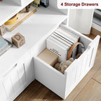 Homfa 7 Cube Toy Storage Organizer, Kids Geometric Bookcase and Bookshelf with 4 Drawers, White