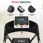 Redliro Treadmill for Seniors with Long Handrails - Recovery Treadmill for Walking 300 lbs Weight Capacity - Walking Treadmill Elderly with Desk & Cup Holder (Glossy Black)