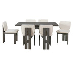 Harper & Bright Designs Farmhouse 7 Pieces Extendable Dining Table Set for 6, Solid Wood Kitchen Table with Butterfly Leaf and 6 Upholstered Chairs, Brown