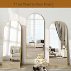 Arched Full Length Mirror, 71"x26" Large Floor Standing Body Mirror with Stand, Gold