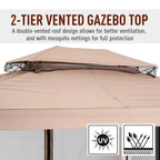Outsunny 3 Person Patio Swing Chair, Gazebo Swing with Double Tier Canopy, Cushioned Seat, Mesh Sidewalls, gray
