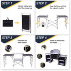 C Camping Kitchen Table, Folding Table, Upgrade Light Stand and Windshield Cooking Station & 3 Organizers, Carry Bag for Outdoor, Beach, BBQ, Picnic, Cooking, Indoor, Office