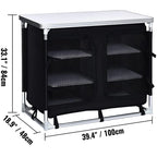 Camping Kitchen Station, Aluminum Portable Folding Cook Table with Storage Organizer and Carrying Bag, Quick Installation for Outdoor BBQ Party Backyards and Tailgating, Black